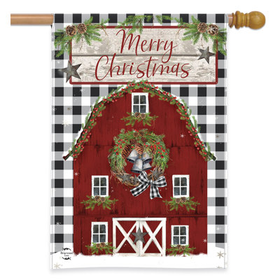 Christmas Barn Checks House Flag 28x40