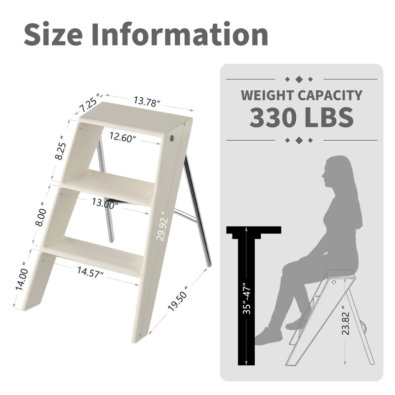 2-In-1 Folding Step Ladder & Bar Stool, 3 Step Anti-Slip Ladder Stool With Storage Shelf, Space-Saving Foldable Ladder For Home Kitchen Bedroom