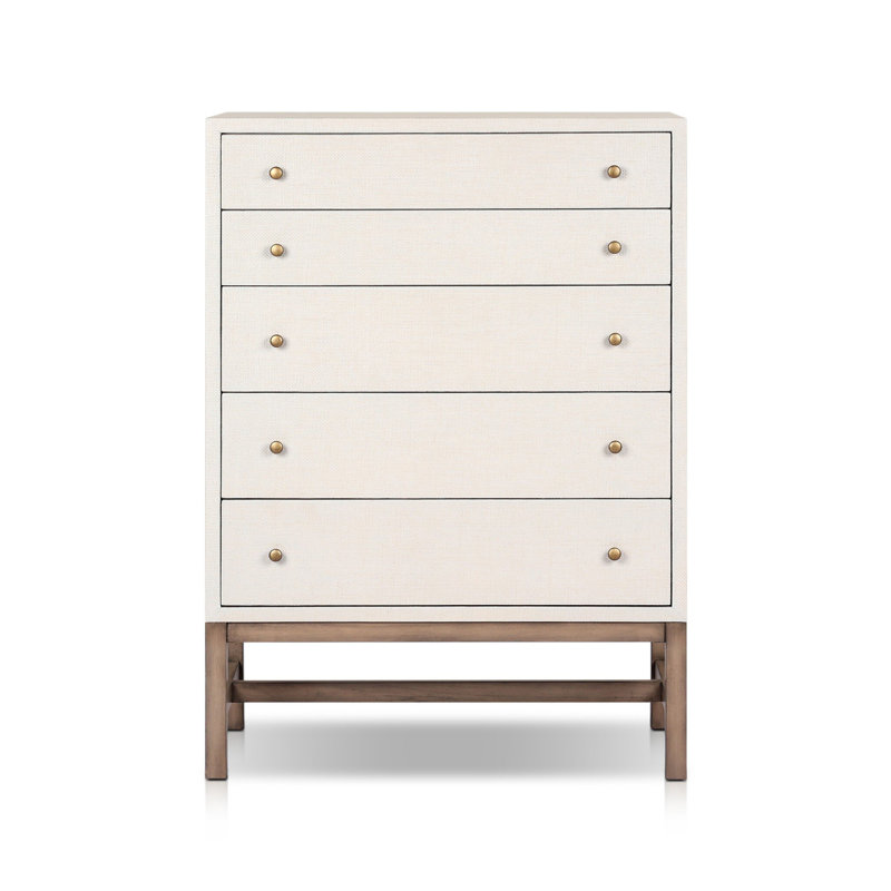 Fiona 5 - Drawer Solid Wood Dresser, Ivory Painted Raffia