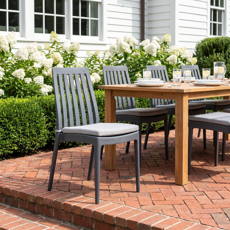 Kenno Anyfer Stacking Patio Dining Side Chair, Dark Gray