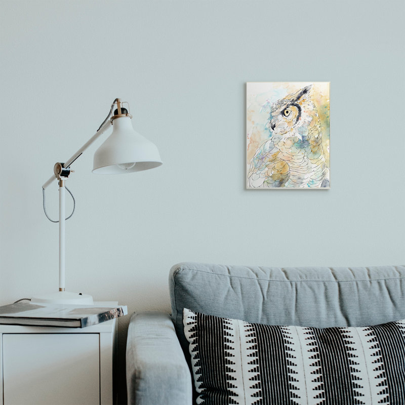 Chouette, œil de côté, aquarelle, H 15 po x l 10 po, Plaque murale