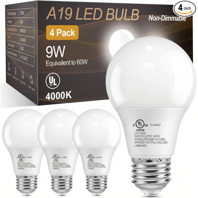 60-watt Equivalent A19 Standard Bulb Shape Non-dimmable Led Light Bulb 4000k Neutral White (4-pack)