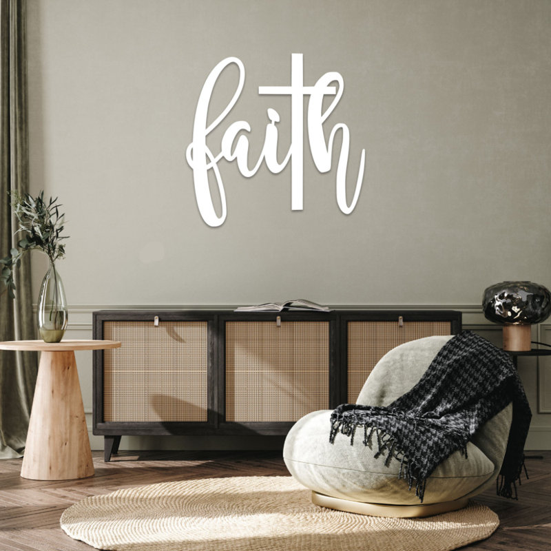 Art mural en métal Faith Cross Script, H 12 po x l 12 po x P 1 po, Blanc