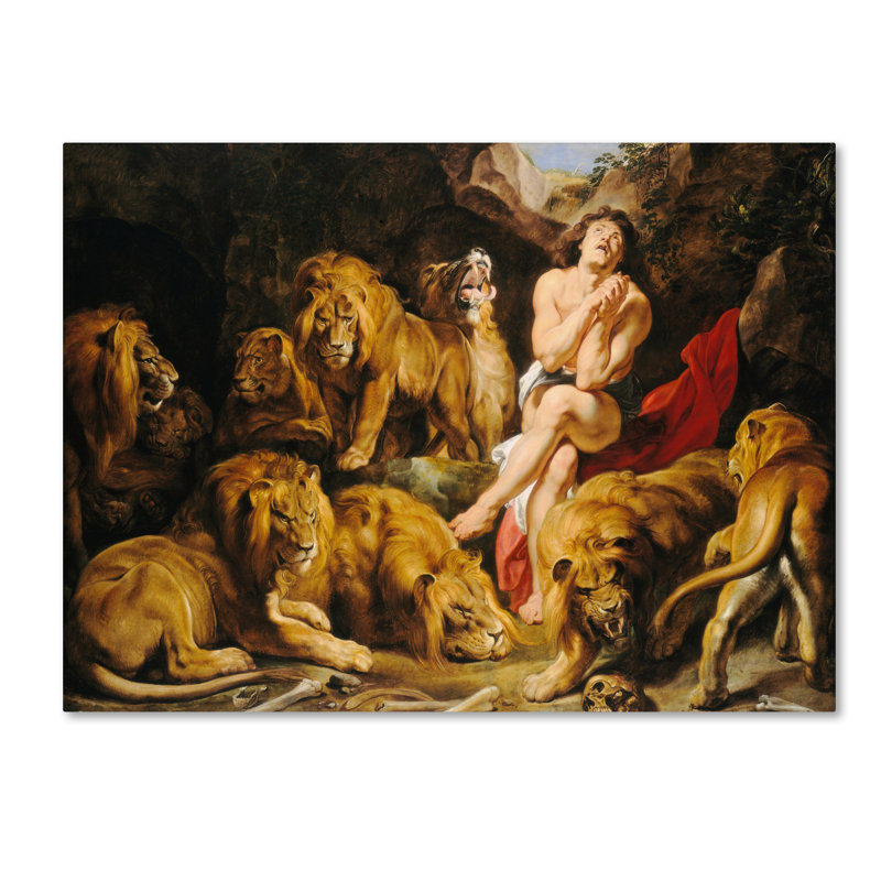 «Daniel In The Lions Den» par Peter Paul Rubens, reproduction sur toile tendue, H 35 po x l 47 po