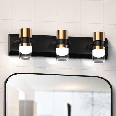 Yeltsin Bathroom Light Fixtures LED Vanity Lights Refined Crystal Clear Cylinder Design Lampshade Black and Bronze 4000K Wall Light Fixtures