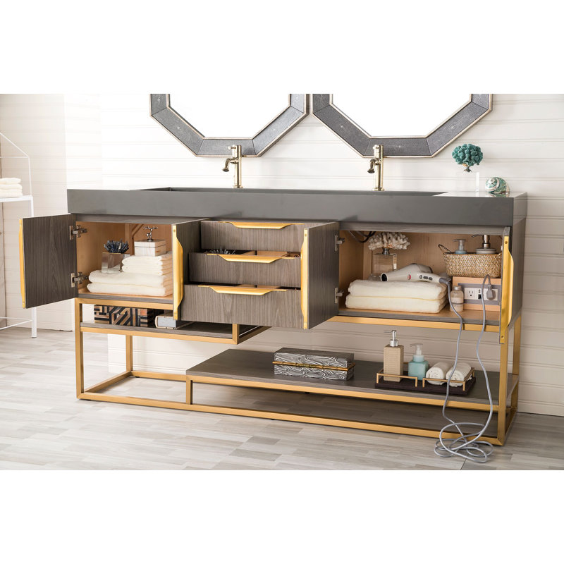 Columbia 72'' W Single Vanity, Dusk Gray, Glossy White, Radiant Gold