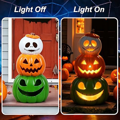 14 Inch Halloween Pumpkin Lantern with 3 Tiers Design | Light Up Large Pumpkin, Battery Operated Lighted, Halloween Indoor Decoration, Yard Patio Lawn Garden Party