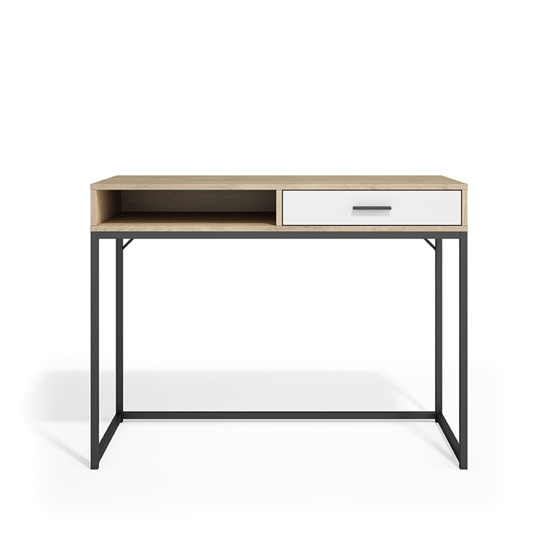 Metal Base Writing Desk, Light oak;White