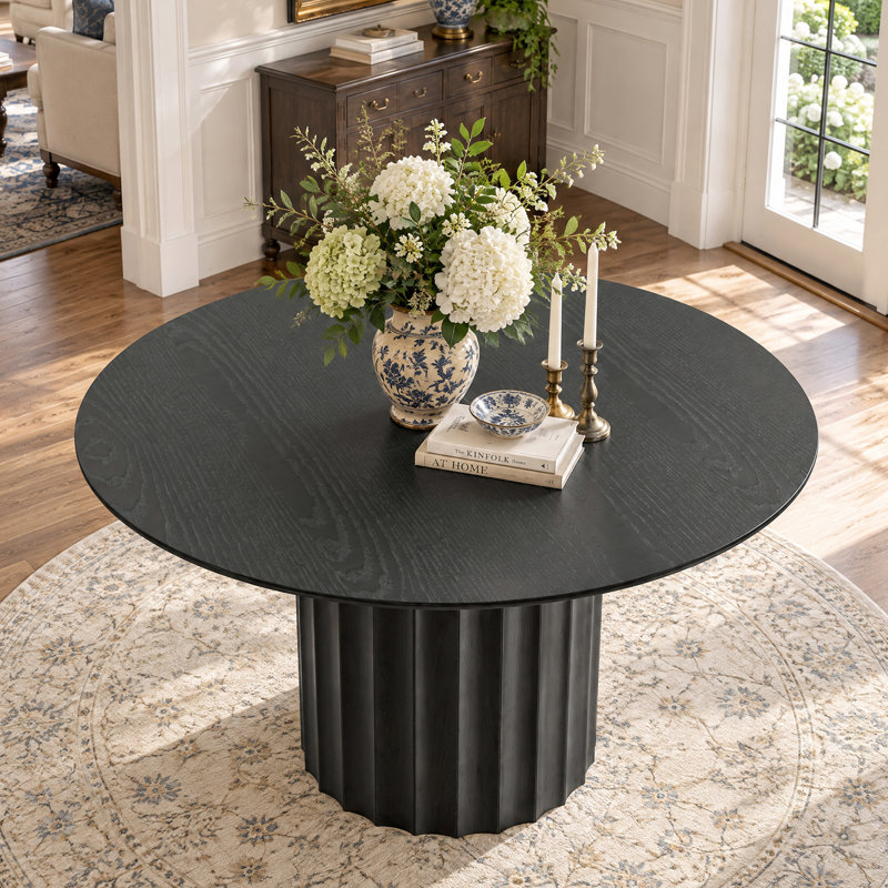 Table de salle à manger en bois massif, H 30 po x L 52 po x l 52 po, Noir, noir, noir, noir