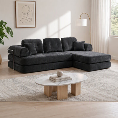 Canapé de 104 po sans os, canapé modulaire compressé avec méridienne, canapé modulaire à assise profonde et canapé modulaire en chenille avec mousse à mémoire de forme, sans assemblage requis