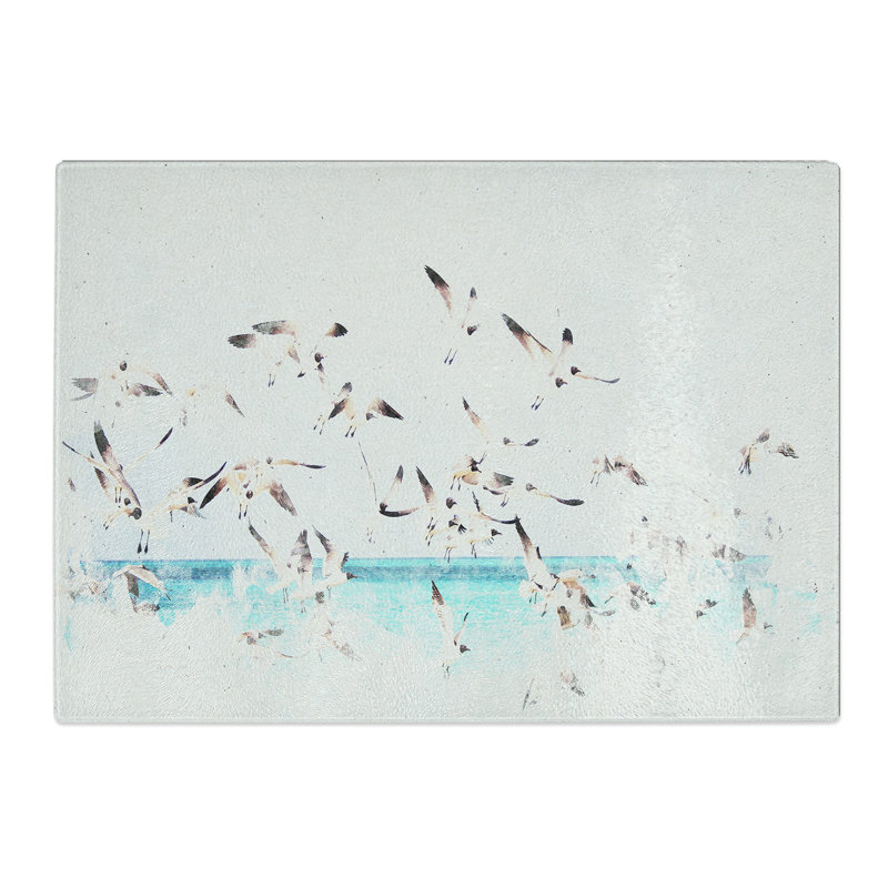Tempered Glass Flock of Seagulls over the Sea Chopping Board, 20 cm x 28.5 cm
