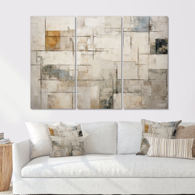 Ensemble de décorations murales scandinaves beige et doré, H 40 po x l 60 po x P 1 po, Toile tendue