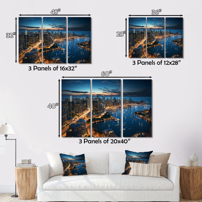 Chicago Beautiful Cityscape I - 3 pièces sur toile tendue, H 32 po x l 48 po x P 1 po