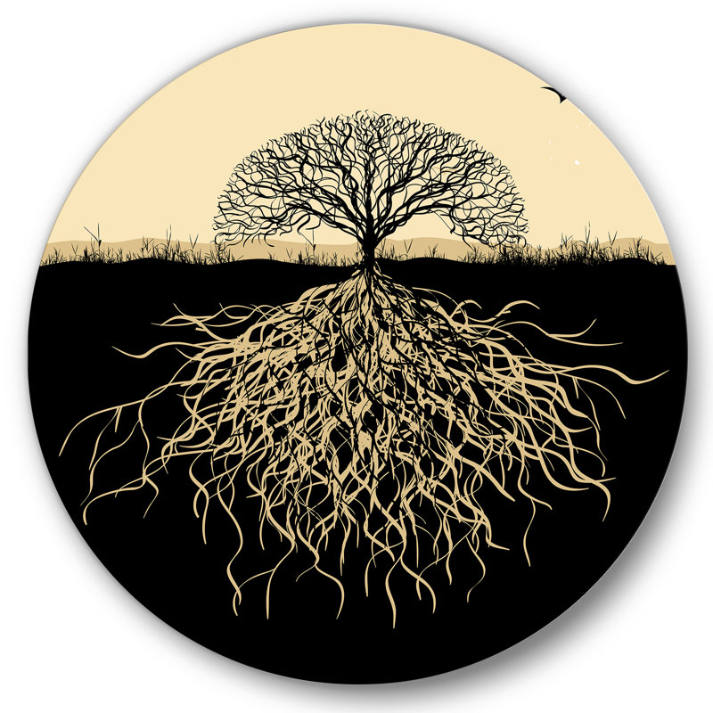 Silhouette d'arbre avec racines - art mural traditionnel en métal, H 29 po x l 29 po x P 1 po