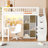 Wood Twin Size Loft Bed With Built-In Desk, LED, Storage Shelves, Cabinets And Staircase-1570490170