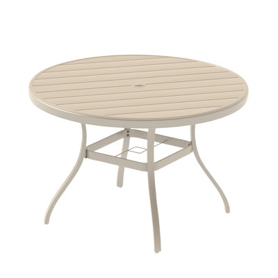 Outdoor Round Patio Dining Table For 4 - 6, All Weather Metal With Umbrella Hole Lawn, Garden, Backyard. Powder Coated Rust Resistance, Bent Leg Design Stability And Aesthetics, Non Marring Foot