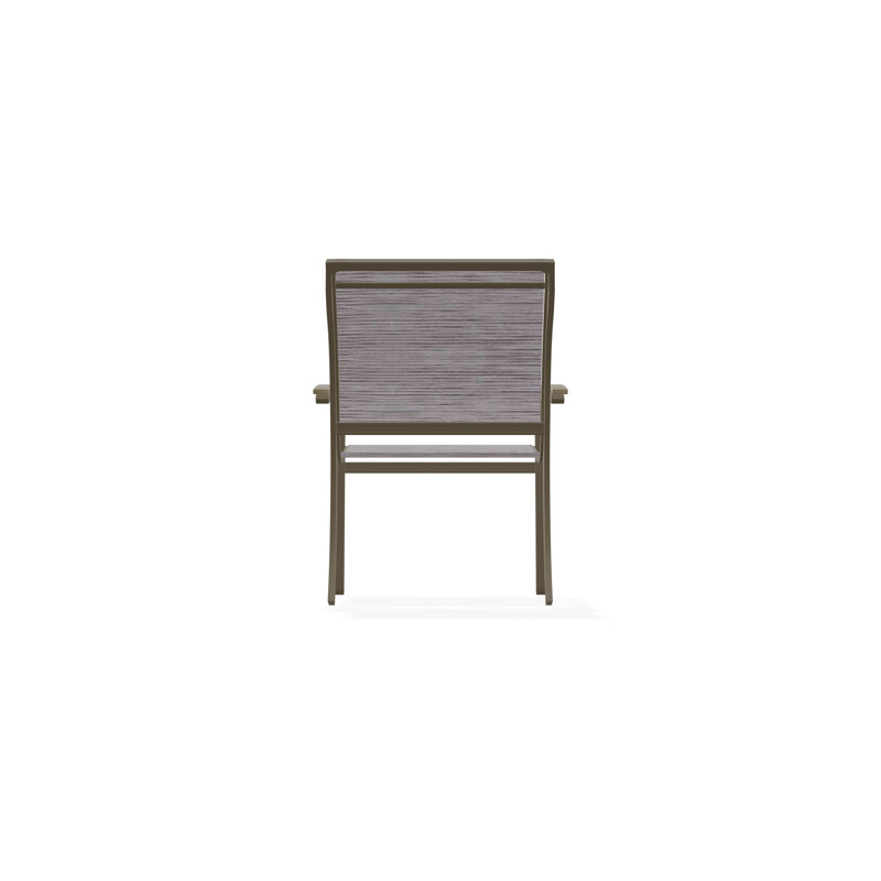Bazza Sling Aluminum Frame Dining Height Stacking Café Chair with Marine Grade Polymer Arm Accent, Fossil, Beachwood