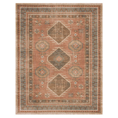 Kinshasa Oriental Machine Woven Polyester Area Rug in Brown/White/Orange