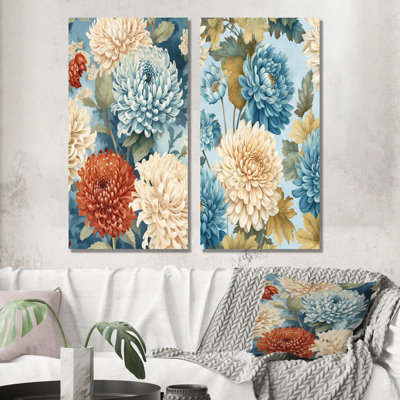 Ensemble de salon mural blanc et bleu Chrysanthemums Symphony - Chrysanthemums