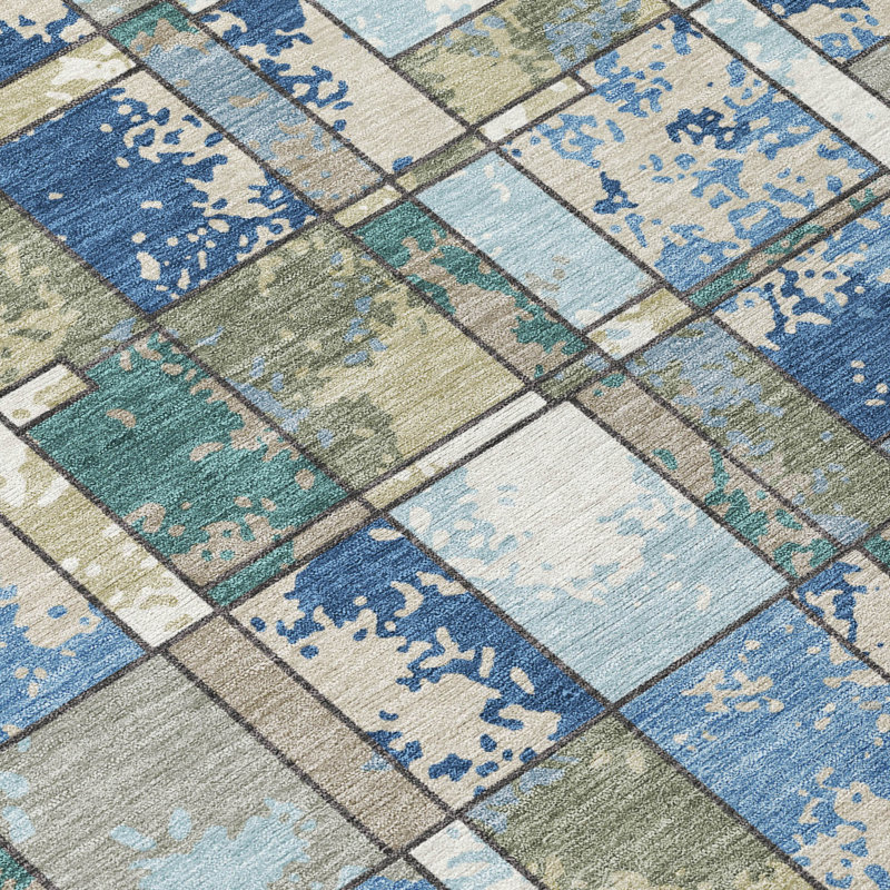 Machine Washable Indoor/Outdoor Chantille ACN2442 Geometric Rug, Blue, 9' x 12'
