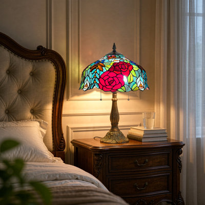 Tiffany Lamp Rose Stained Glass Tiffany Tbale Lamp 2-Light