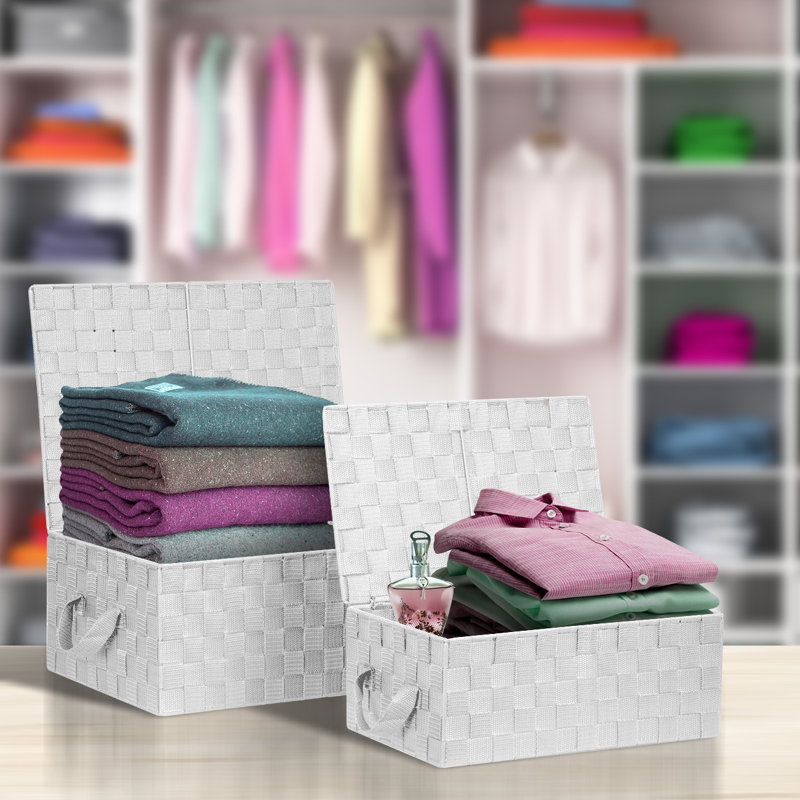 White Woven Lid Storage Basket Set