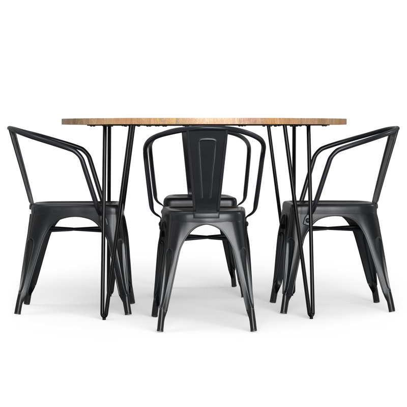 45'' Round Mango Wood Dining Set with Black Metal Chairs