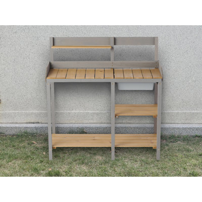 Outdoor Potting Bench, Wooden Workstation Table With Cabinet