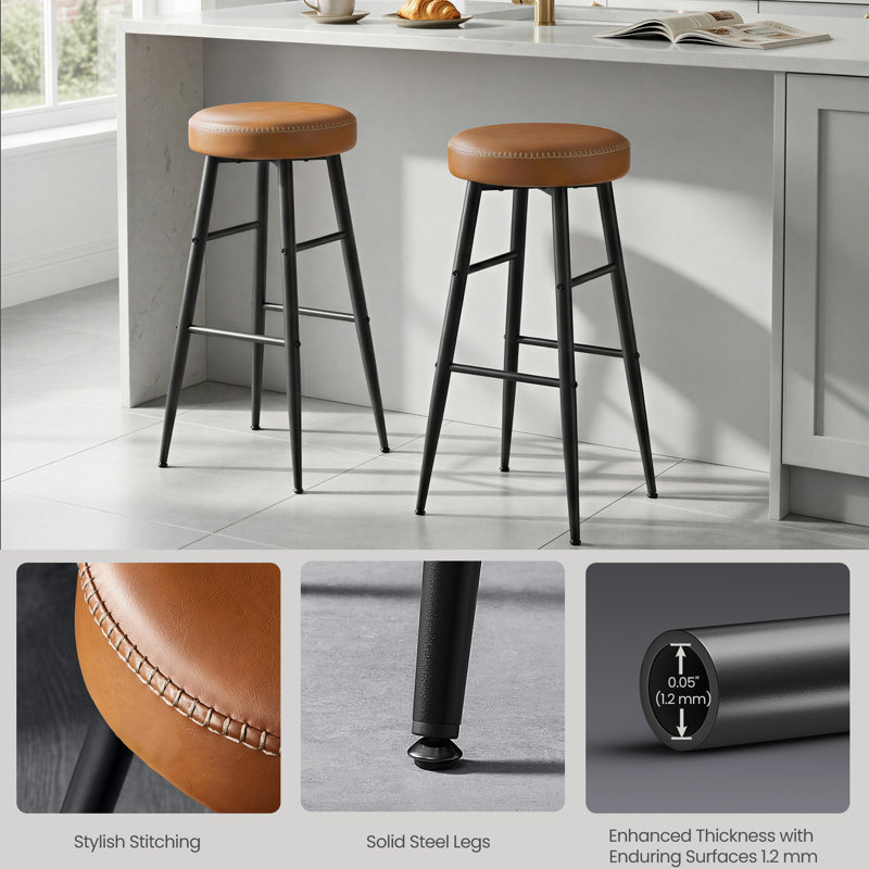 Parmley Faux Leather Stool, Caramel Brown Faux Leather/Black Frame, Bar Stool (30" Seat Height)