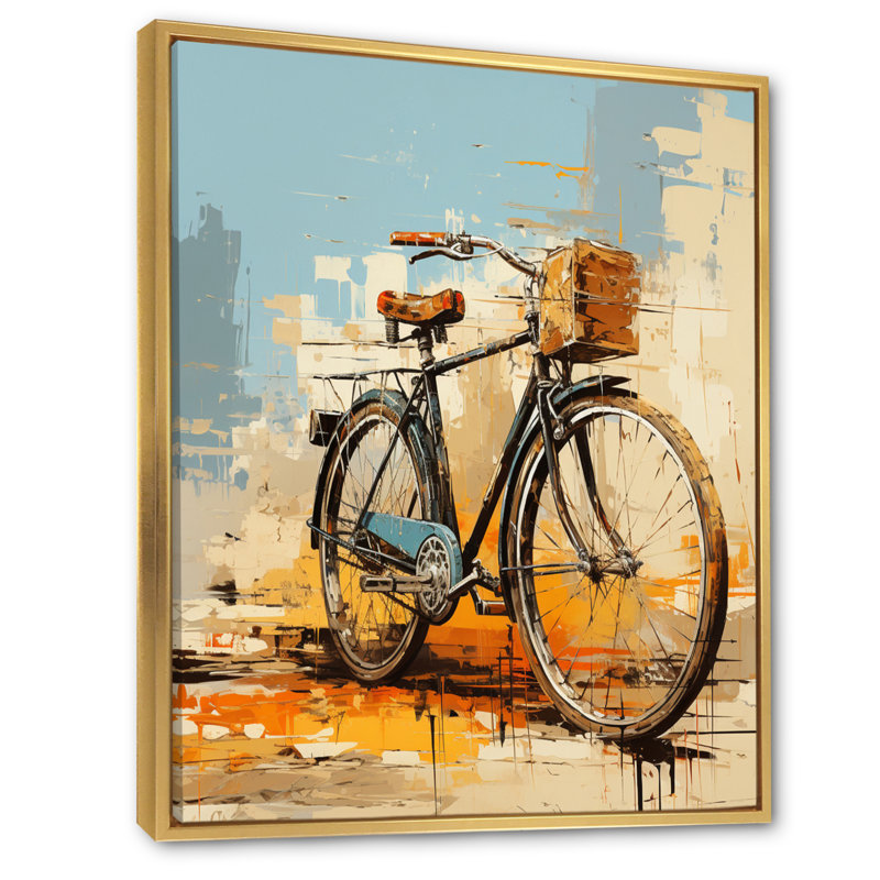 Plageman Bicycle Expressive Journeys An I, reproduction d'art sur toile, H 44 po x l 34 po x P 1,5 po, Cadre flottant doré
