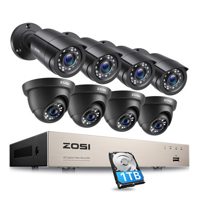ZOSI 8CH DVR Security Camera System with 1TB HDD , 8 x 2MP Bullet/Dome Camera Outdoor, Motion Detection