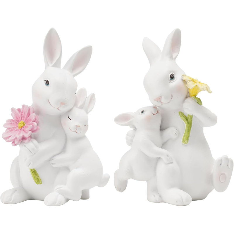 Décoration de famille de lapin de Pâques - ensemble de 2 figurines de collection de lapin de Pâques / printemps / mariage