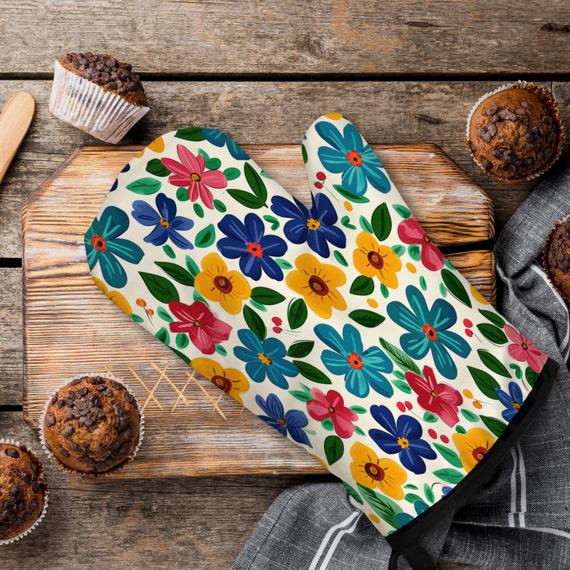 Soft Spring Flowers Oven Mitt Cotton Twill