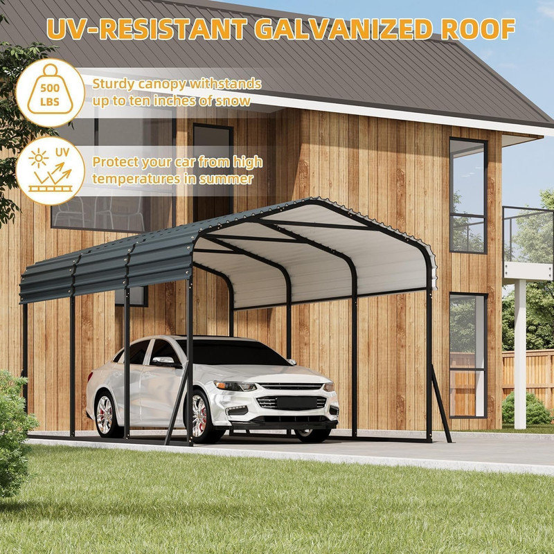 13x26FT Metal Carport, Heavy Duty Galvanized Steel Canopy Shelter for Trucks & Boats