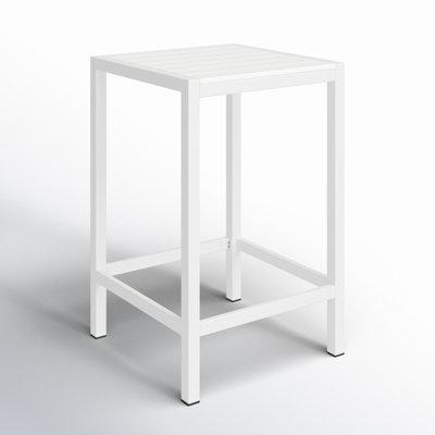 Betty Outdoor Bar Table for 4 – Modern White Patio Pub Table with Powder-Coated Aluminum Frame & Poly Resin Slat Top – Contemporary Balcony, Poolside & Outdoor Dining Table - White Bar Table