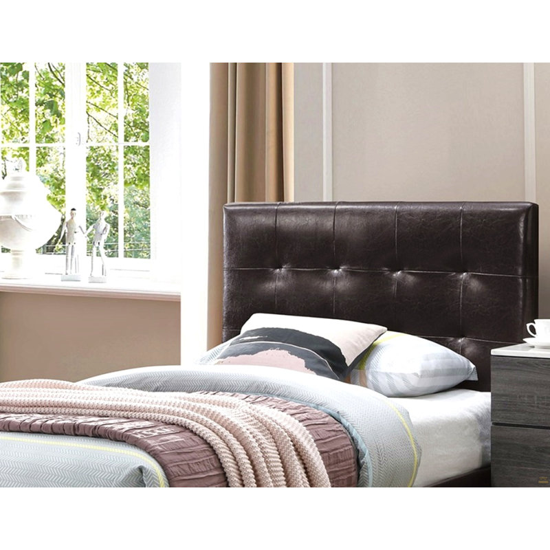 Tête de lit rectangulaire 1 pièce en similicuir, Lit simple, Brun