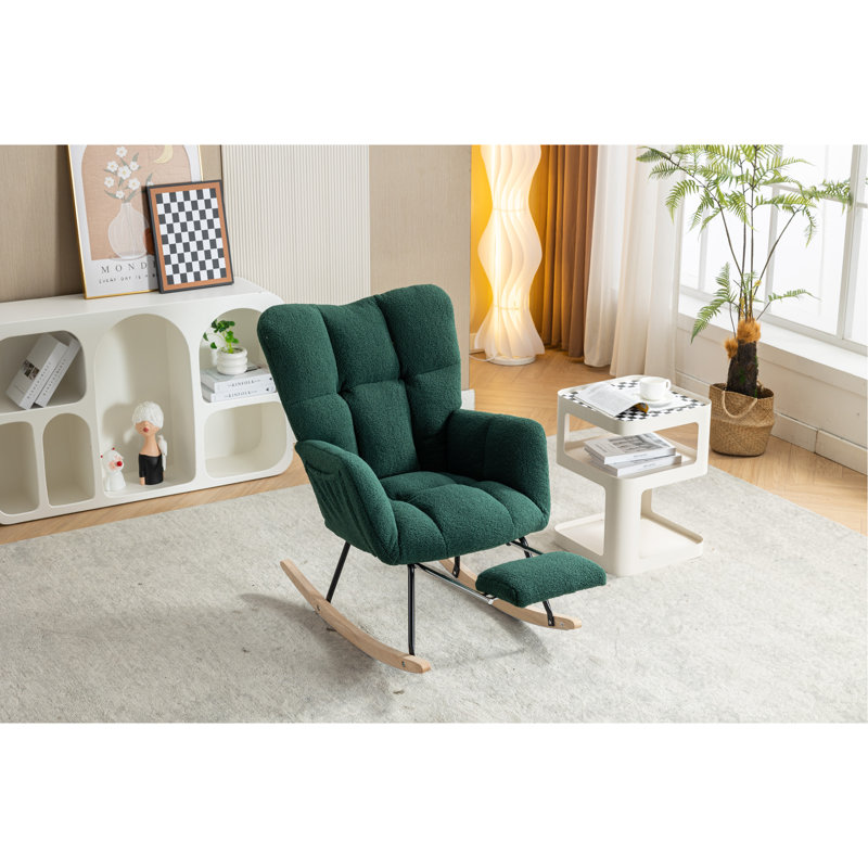 Chaise berçante moderne Marsa, Peluche vert foncé
