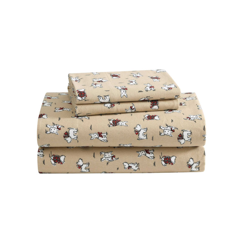 Brushed Cotton Flannel Sheet Set, Twin Sheet Set with 1 Pillowcase, Brinna Green