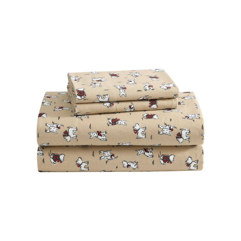 Ensemble de draps en flanelle de coton brossé, Ensemble de draps pour grand lit avec 2 taies d'or, Le Fleur rose