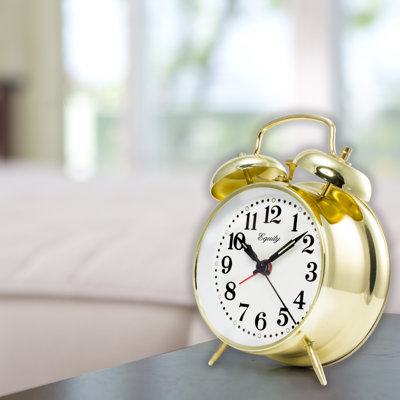 Brass-finished Metal Twin Bell Keywind Analog Alarm Clock