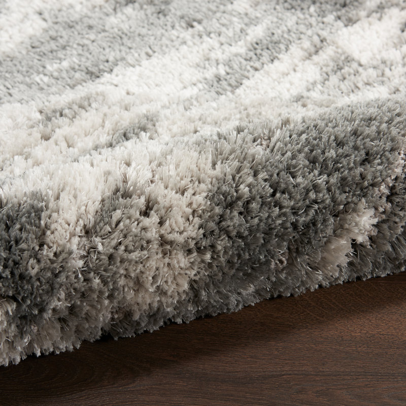 Ivory and Charcoal Abstract Shag Rug 8' x 10'