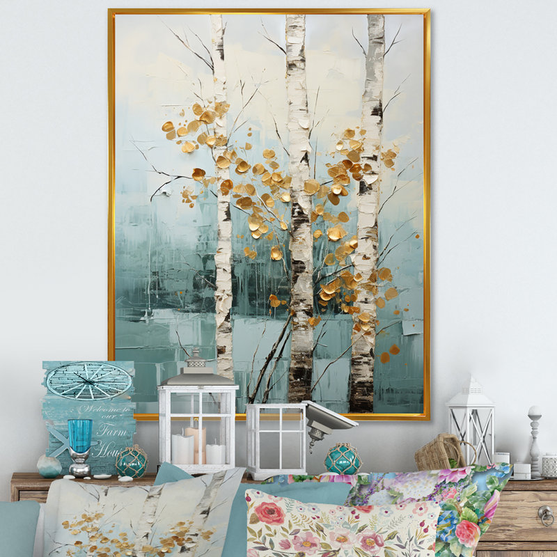 «Wilbern Birch Woods Whispering Winds» sur impression sur toile, H 32 po x l 16 po x P 1 po, Cadre flottant doré