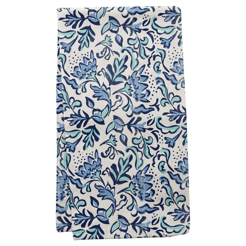 LINEN BLEND TEA TOWEL  BLUE BOTANICAL