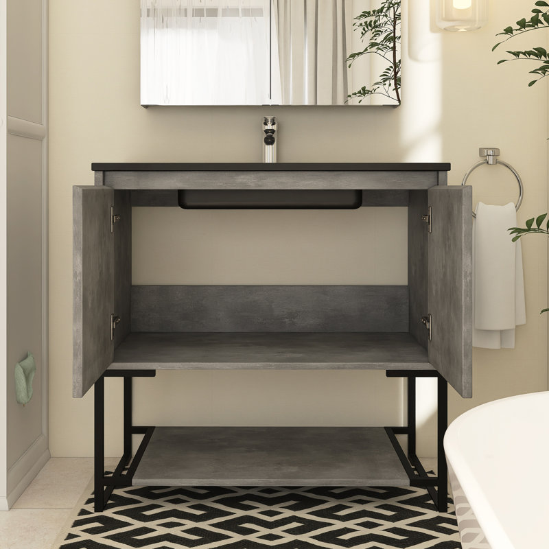 Meuble-lavabo simple 36 po avec plateau Bengi, Noir, Gris anthracite