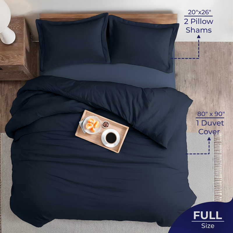 100% Cotton Sateen Weave Solid Duvet Cover Set - Includes 1 Duvet Cover & 2 Pillow Sham Set, Full Duvet Cover + 2 Queen Shams