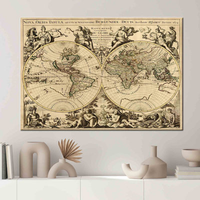 Stunning Old World Map Printed Art Canvas Ideal For History Enthusiasts Who Appreciate Vintage And Antique Decorative Pieces In Their Home Or Office S -  kayra export, R-1165-1PC-50x70