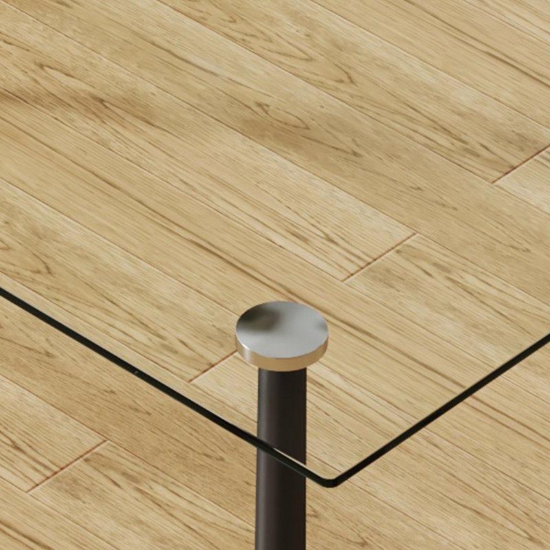 Table rectangulaire en verre trempé pour 4-6 - Bureau de style moderne avec pieds en métal noir, plateau de cuisine, salle à manger et salon avec siège scintillant