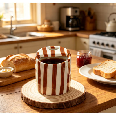 Tasse à café artisanal en céramique de style champêtre, 30 cl, tasse à expresso en porcelaine rayée peinte à la main, tasse polyvalente pour le thé et le latte, idéale pour la cuisine et les repas, cadeau boisson.