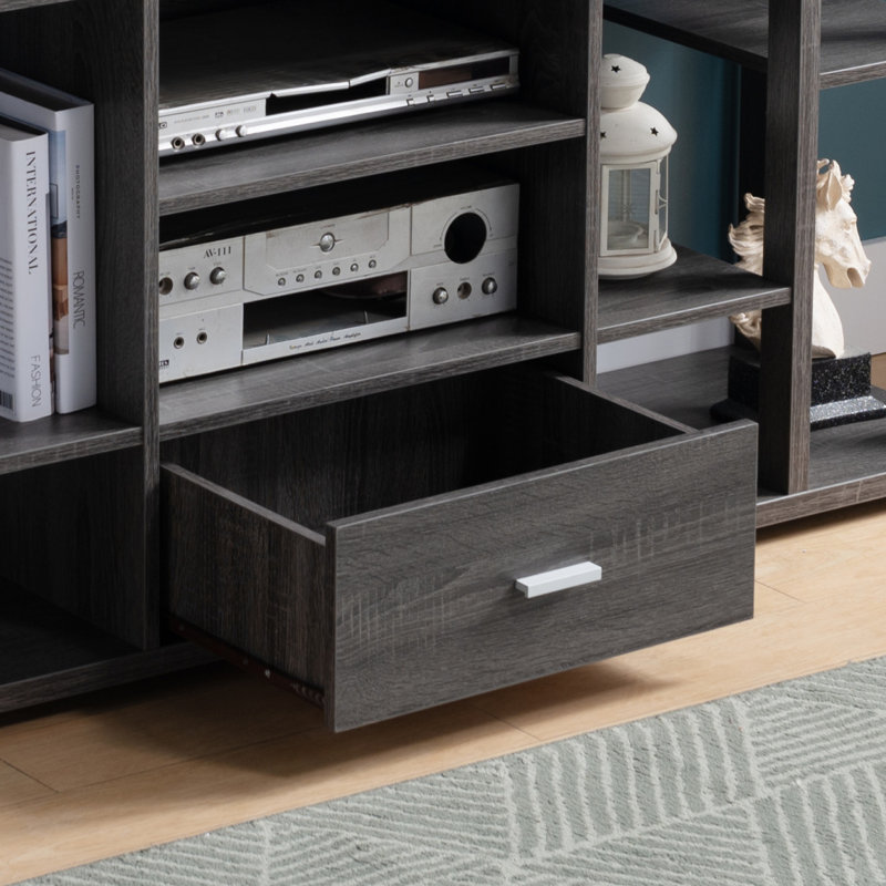 Meuble télé contemporain avec dix tablettes et un tiroir