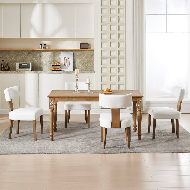 Ensemble de 4 chaises d'appoint rembourrées en bois massif avec dossier incurvé, 4, Naturel, Bois de chêne